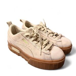 Puma Mayze Suede Platform Sneakers in Beige